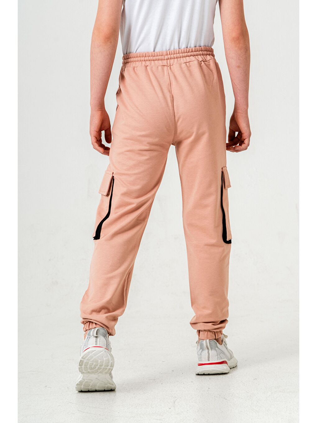 Pembe Çift Kargo Cepli Sol Cep Kapagı Armalı Erkek Çoçuk Eşofman Altı-7