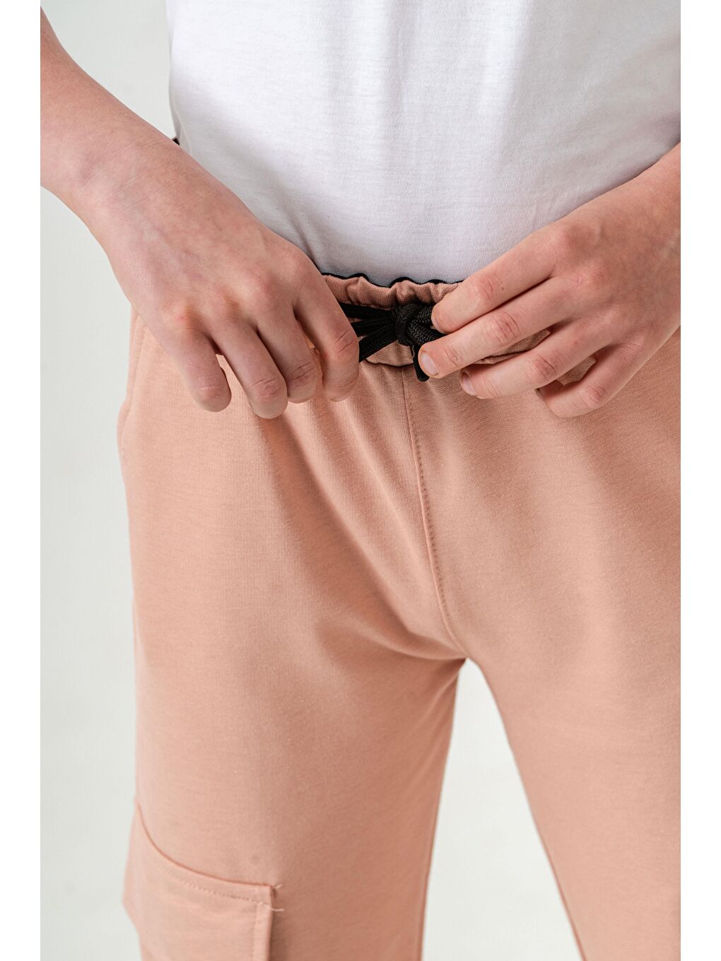 Pembe Çift Kargo Cepli Sol Cep Kapagı Armalı Erkek Çoçuk Eşofman Altı-9