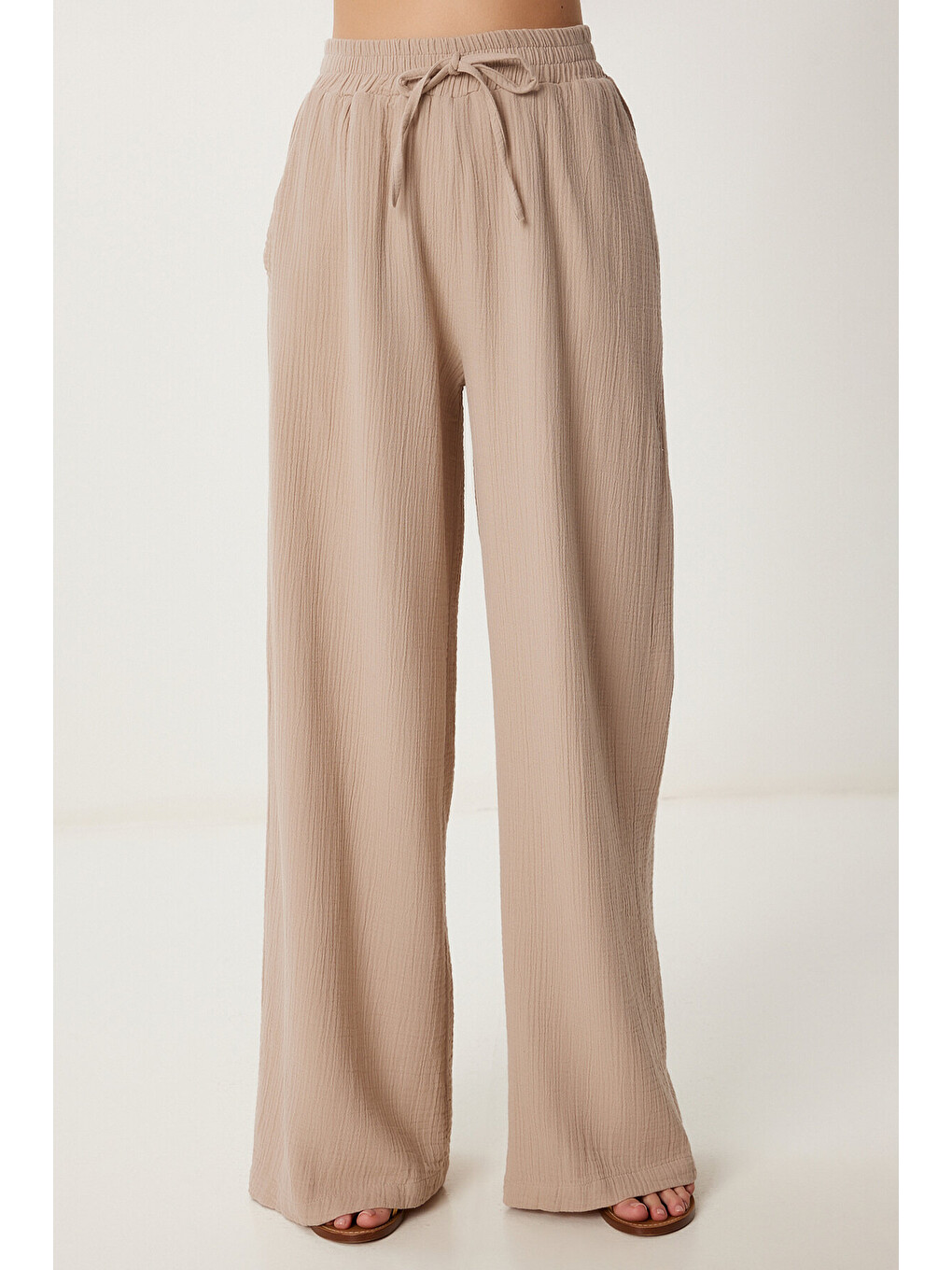 Bej Oversize Müslin Gömlek Pantolon Takım BEJ LSA0014-3