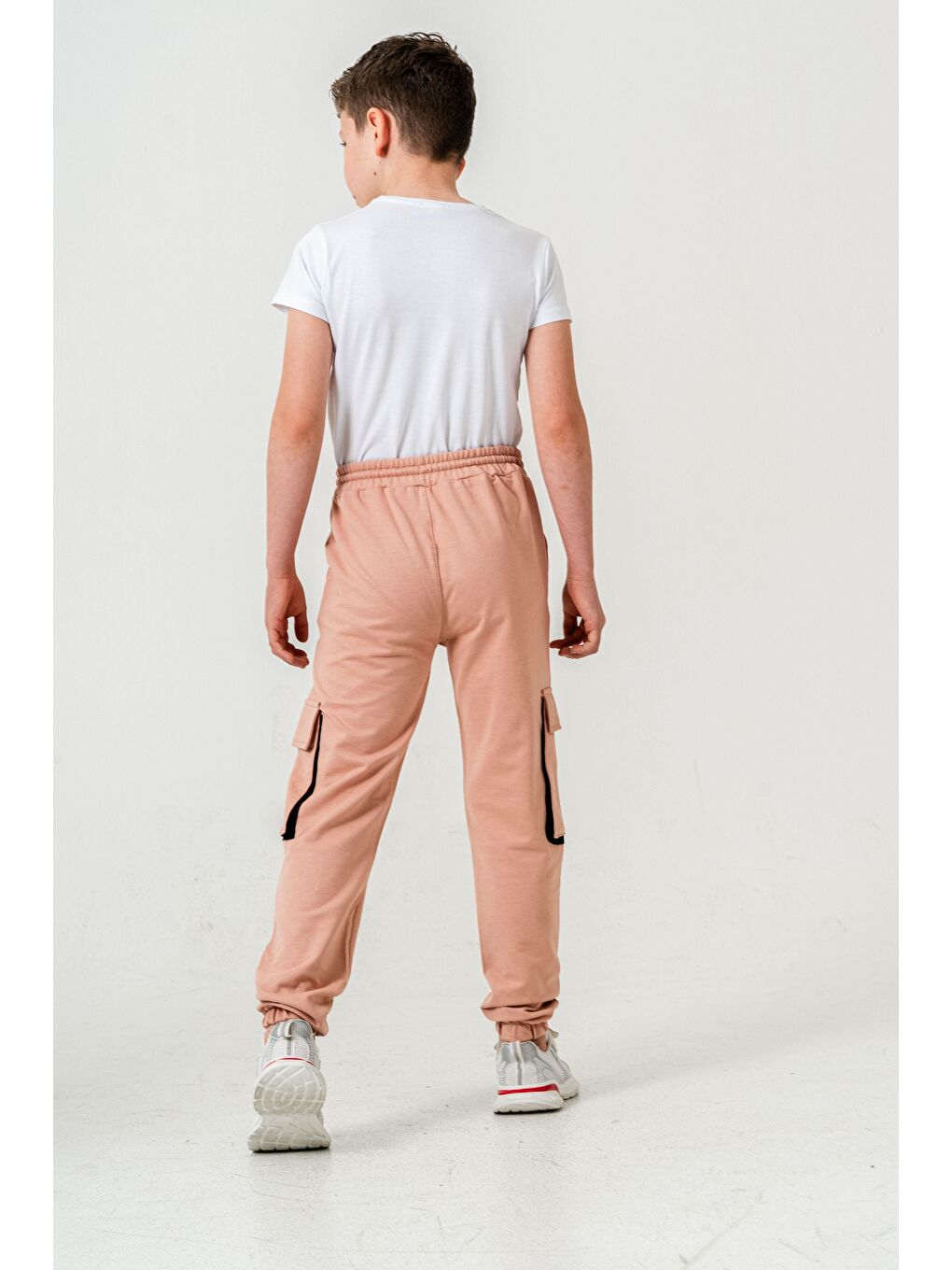 Pembe Çift Kargo Cepli Sol Cep Kapagı Armalı Erkek Çoçuk Eşofman Altı-10