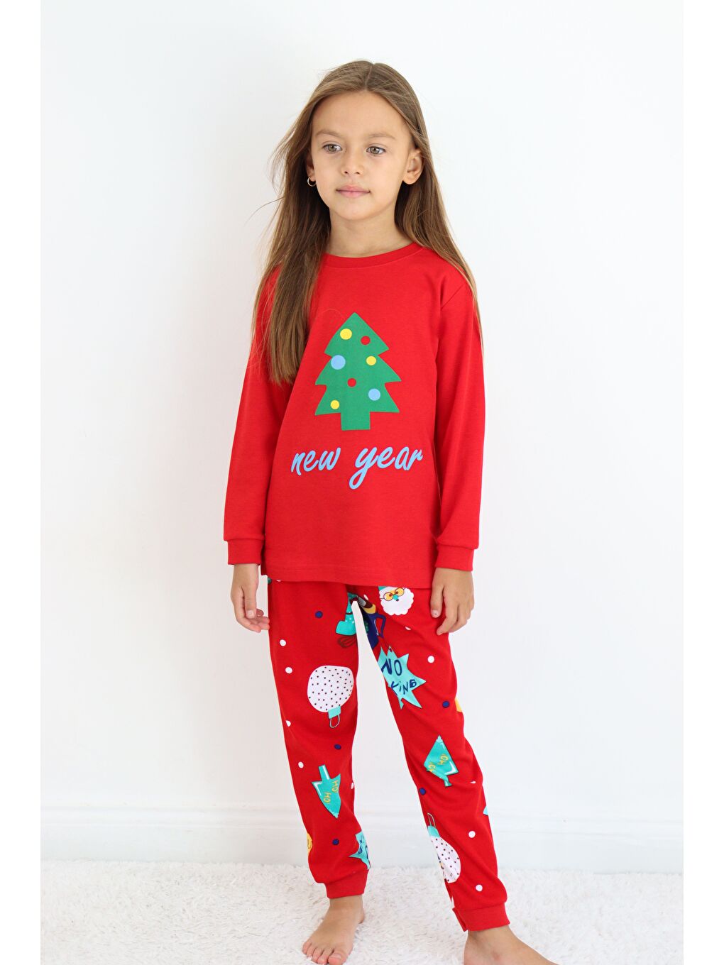 Kırmızı Kız Çocuk Orta Kalınlıkta Basic Baskılı Pijama Takımı-4