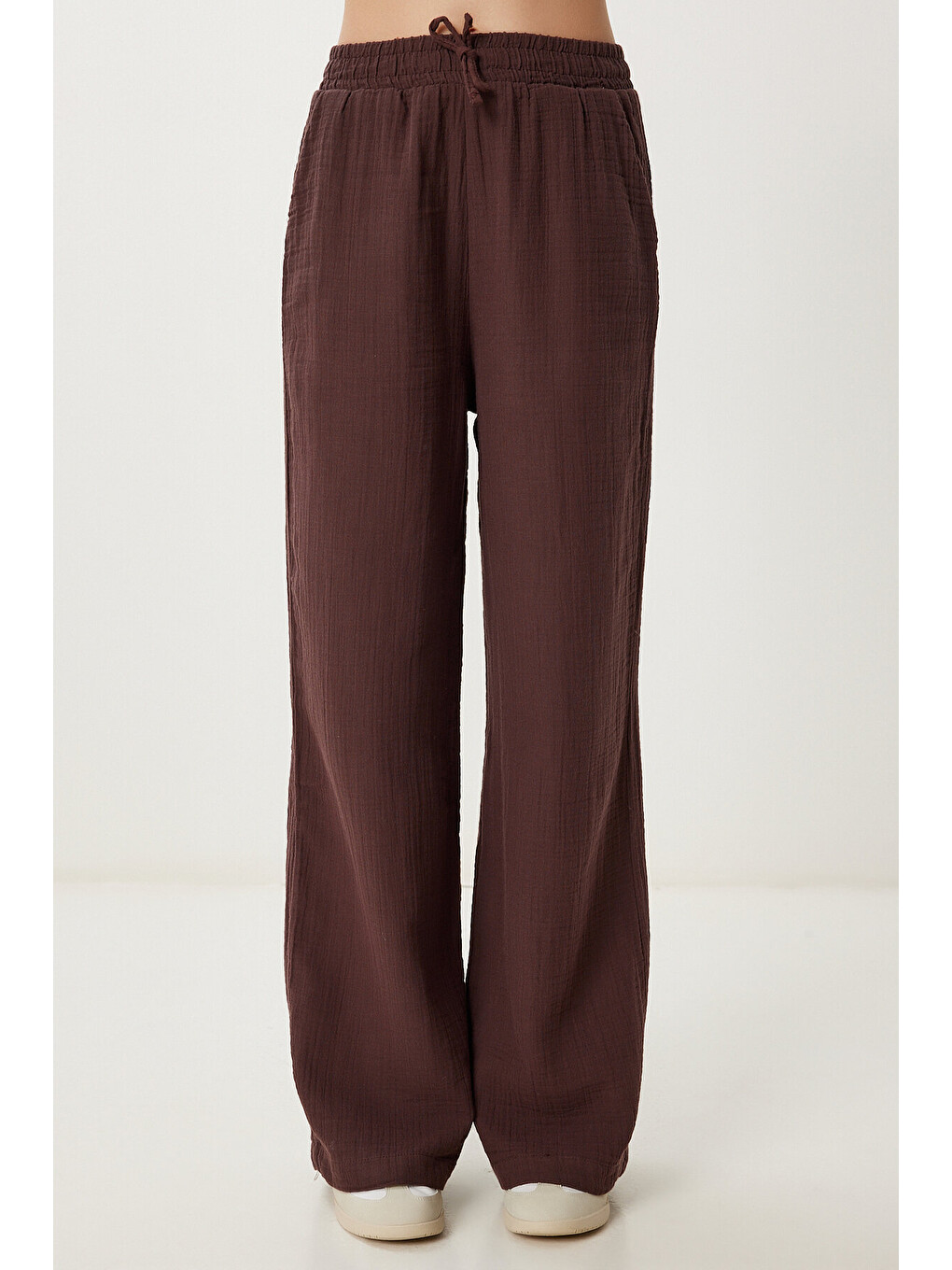 Kahverengi Oversize Müslin Gömlek Pantolon Takım KOYU KAHVERENGİ LSA0014-3