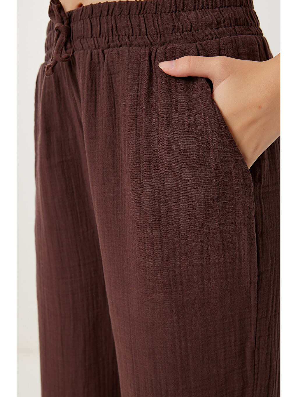 Kahverengi Oversize Müslin Gömlek Pantolon Takım KOYU KAHVERENGİ LSA0014-4