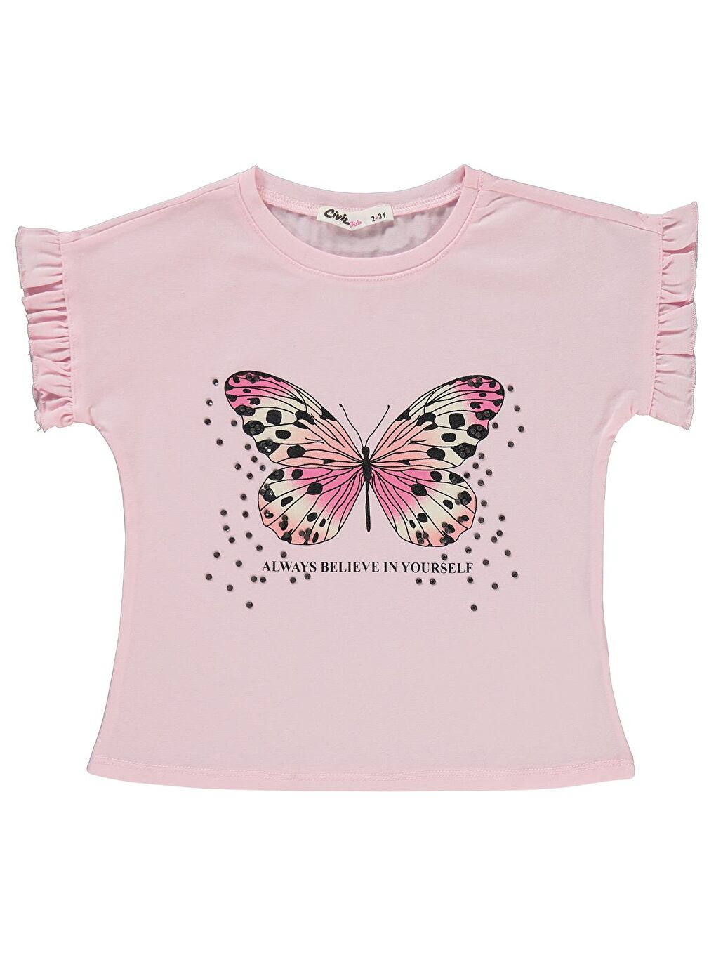 Pembe Girls Kelebek Baskılı 2-5 Yaş Takım-1