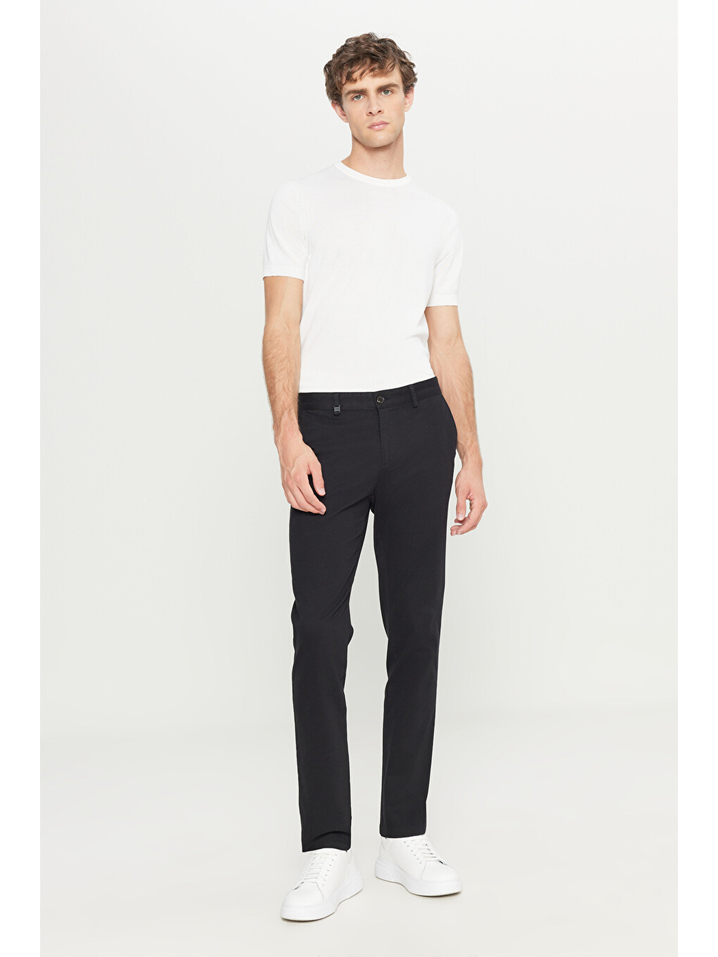Erkek Siyah Pamuklu Slim Fit Dar Kesim Yan Cep Armürlü Esnek Casual Pantolon-2