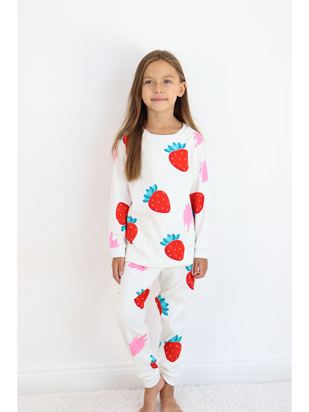 Beyaz Kız Çocuk Orta Kalınlıkta Basic Baskılı Pijama Takımı-5