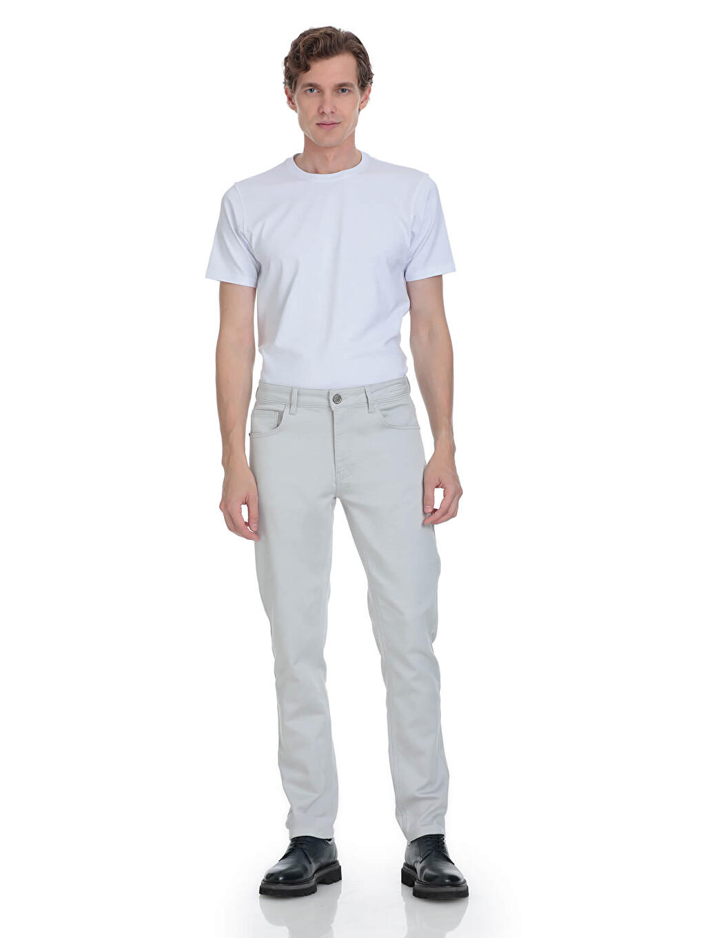 Gri Slim Fit 5 Cep Pamuklu Kanvas Pantolon-1