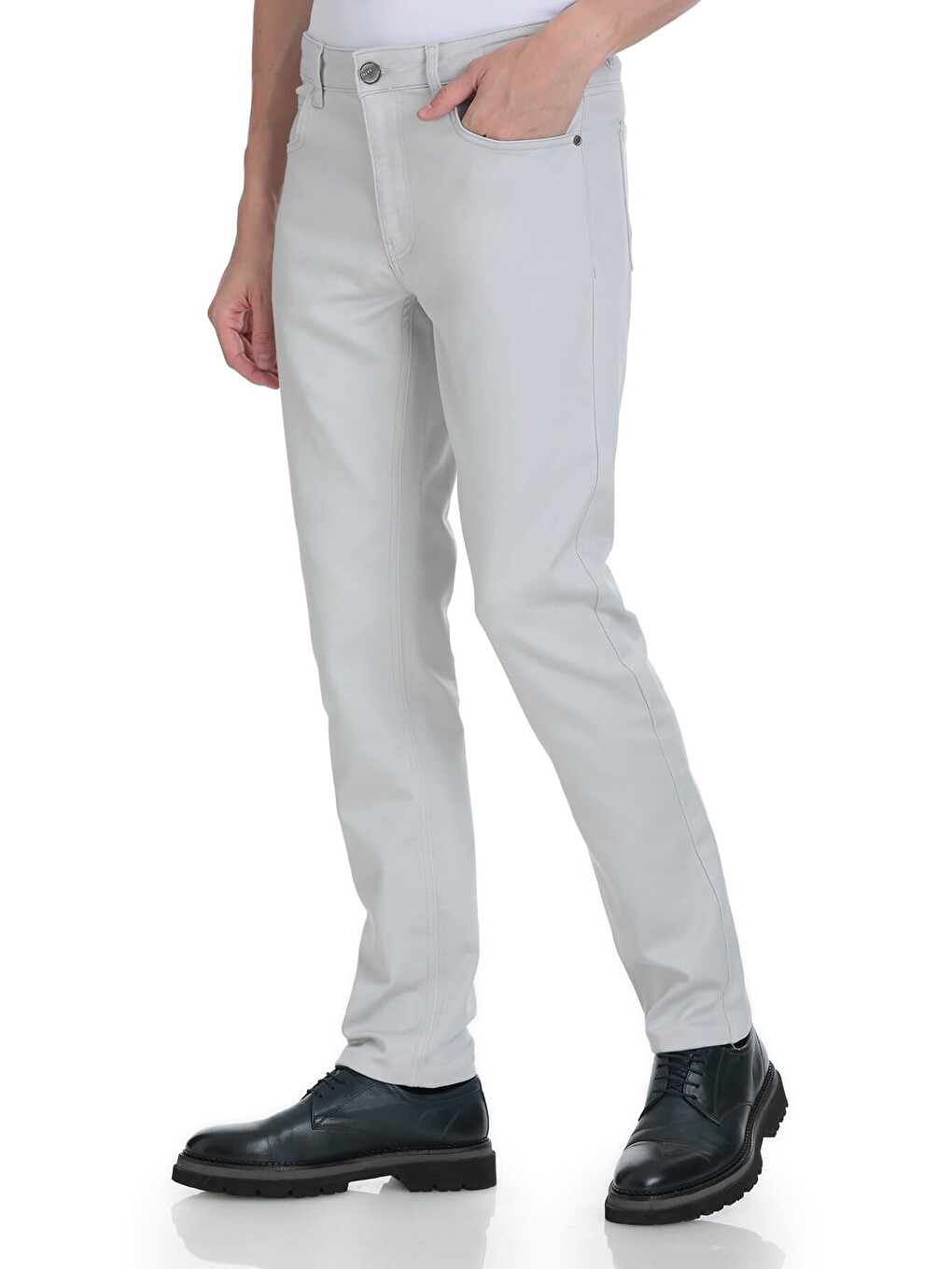 Gri Slim Fit 5 Cep Pamuklu Kanvas Pantolon-2