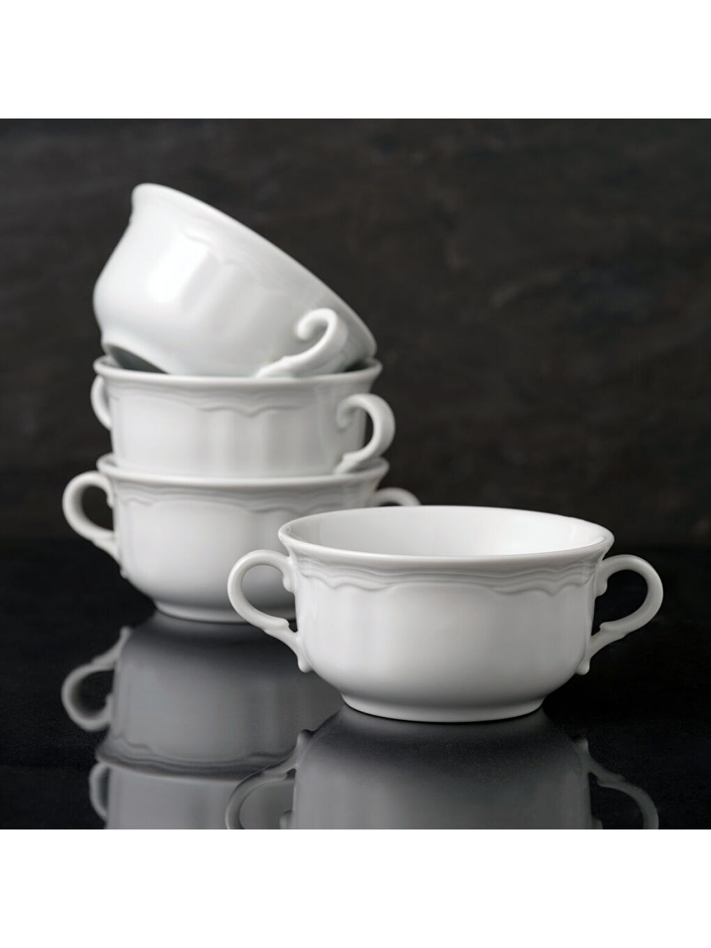 Ekru Venedik 4 Parça 12 Cm Kulplu Çorba Kasesi