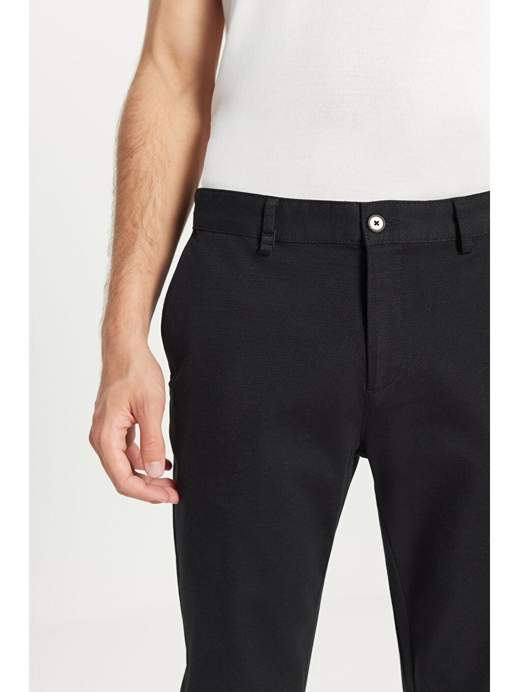 Erkek Siyah Pamuklu Slim Fit Dar Kesim Yan Cep Armürlü Esnek Casual Pantolon-3
