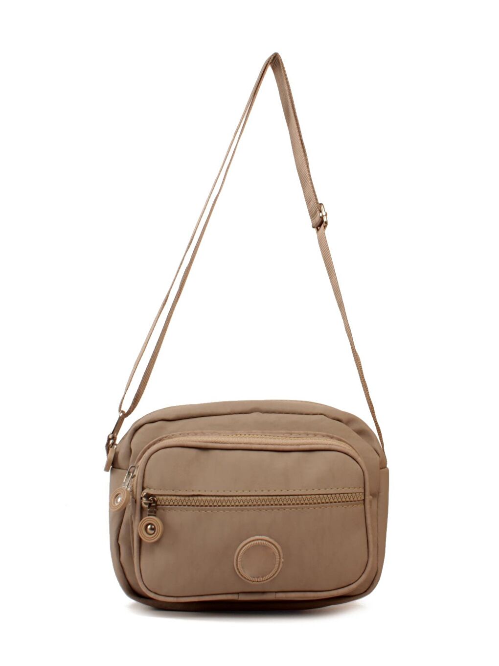 Bej Kadın Üç Bölmeli Anne Tarz Krinkıl Kumaş Fermuar Kapama Dokuma Kolon Askılı Omuz Çantası (20828)-2