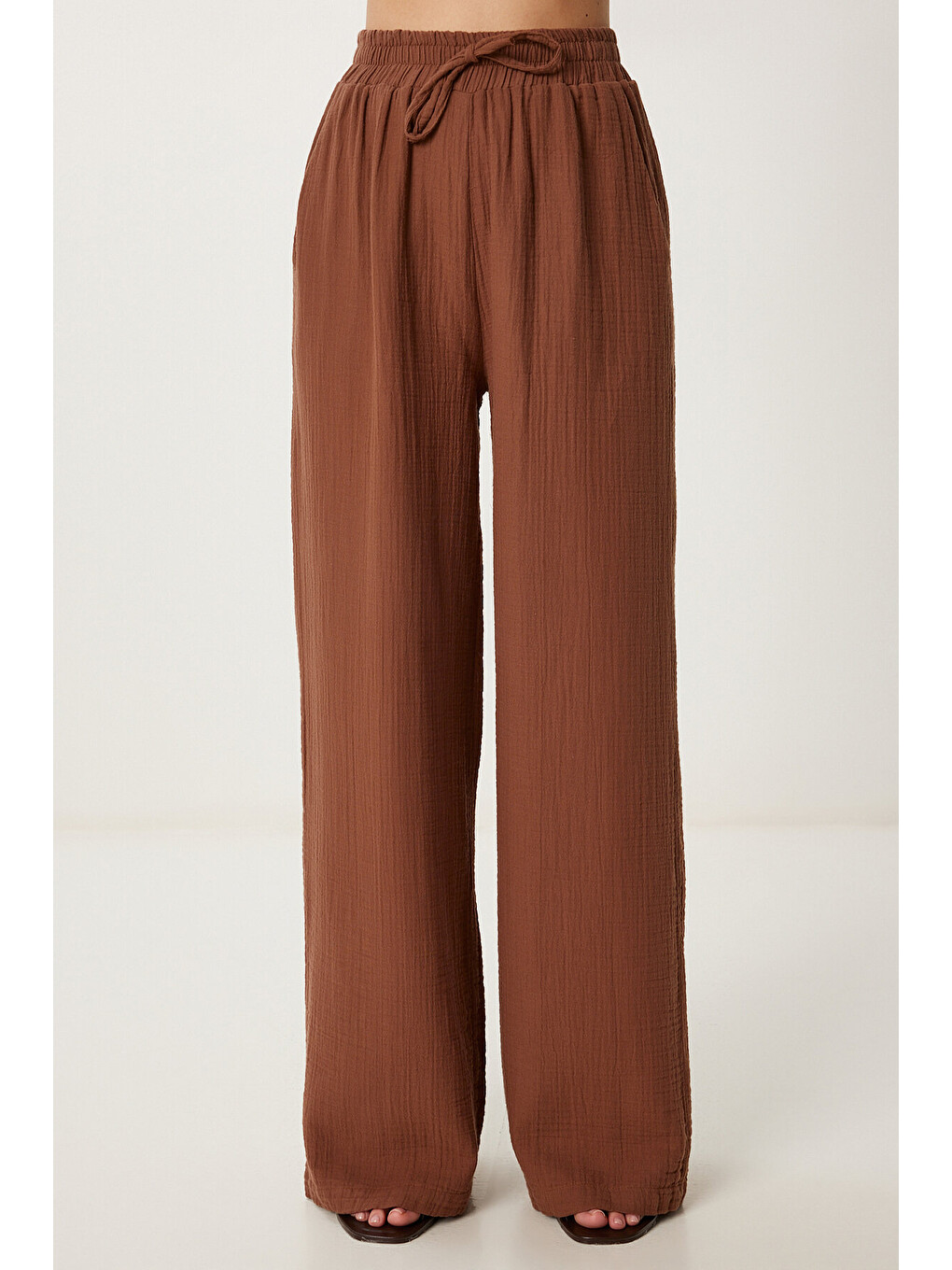 Kahverengi Oversize Müslin Gömlek Pantolon Takım KAHVERENGİ LSA0014-3