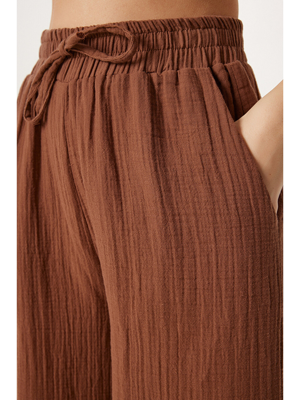 Kahverengi Oversize Müslin Gömlek Pantolon Takım KAHVERENGİ LSA0014-4