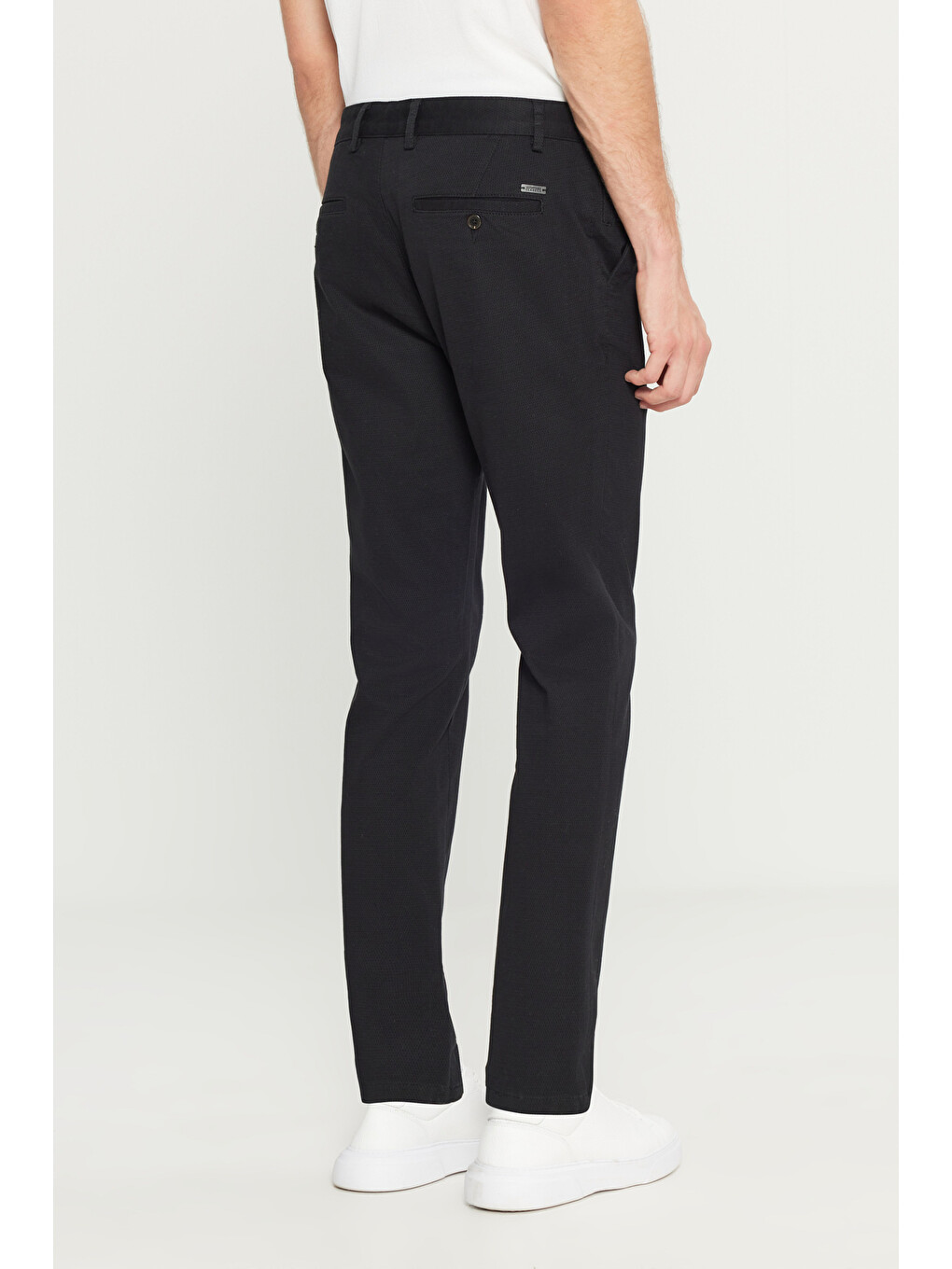 Erkek Siyah Pamuklu Slim Fit Dar Kesim Yan Cep Armürlü Esnek Casual Pantolon-4