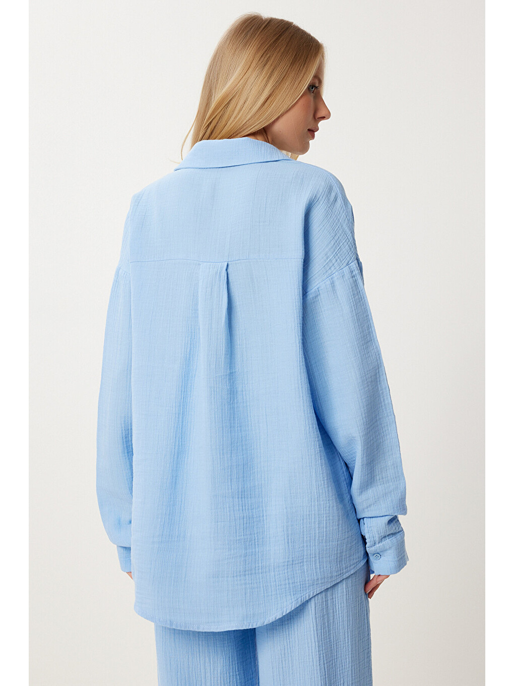 Mavi Oversize Müslin Gömlek Pantolon Takım GÖK MAVİ LSA0014-3