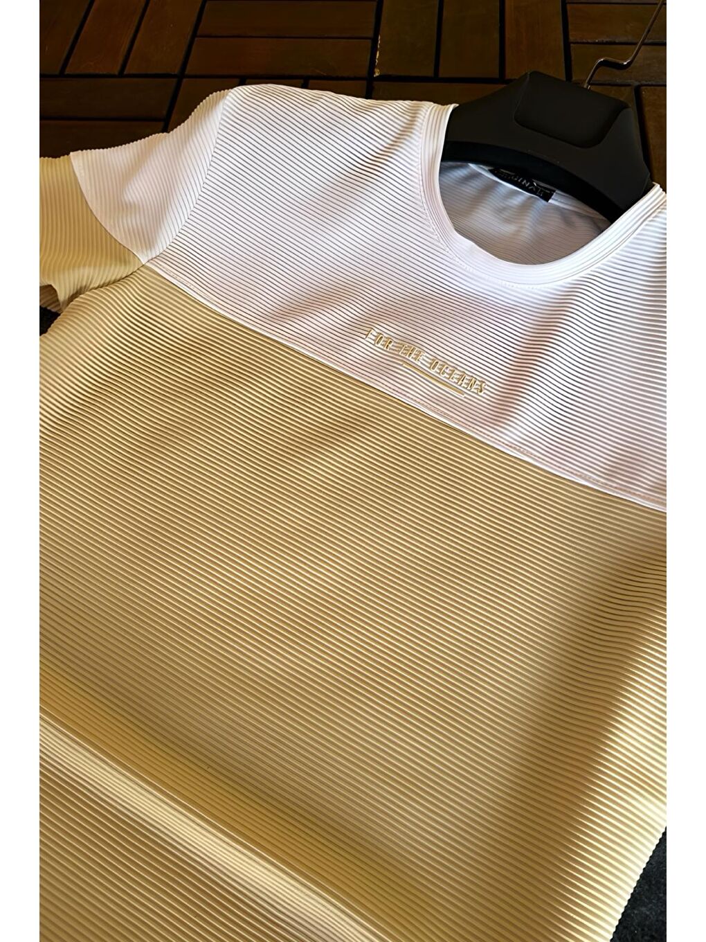 Sarı Ft 2469 For The Oceans Flok Baskı Slim Fit Erkek Tişört