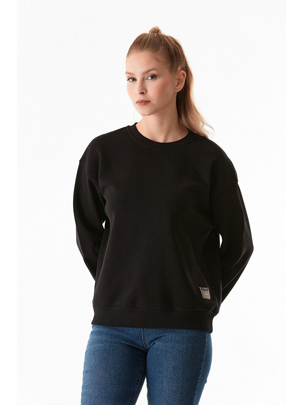 Fullamoda Siyah Basic Bisiklet Yaka Sweatshirt