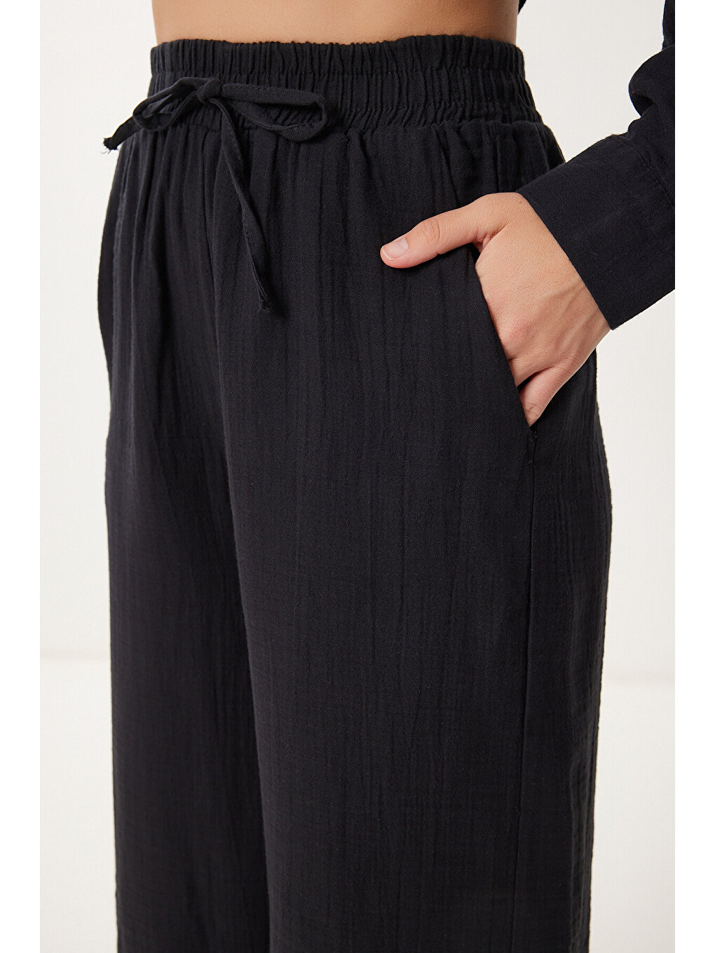 Siyah Oversize Müslin Gömlek Pantolon Takım SİYAH LSA0014-3