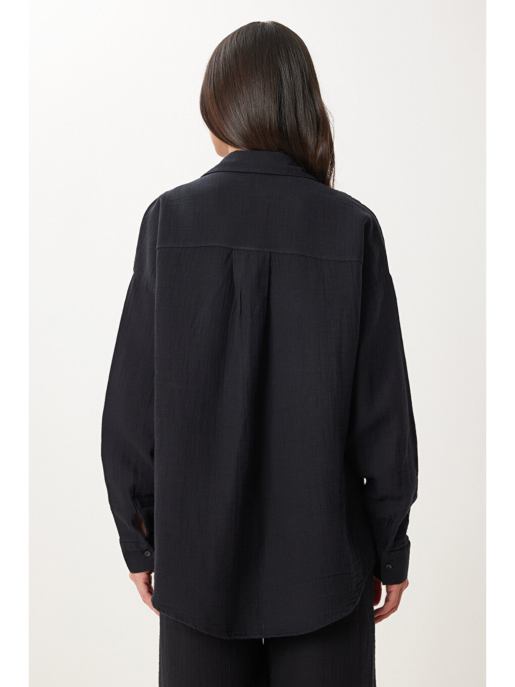 Siyah Oversize Müslin Gömlek Pantolon Takım SİYAH LSA0014-4