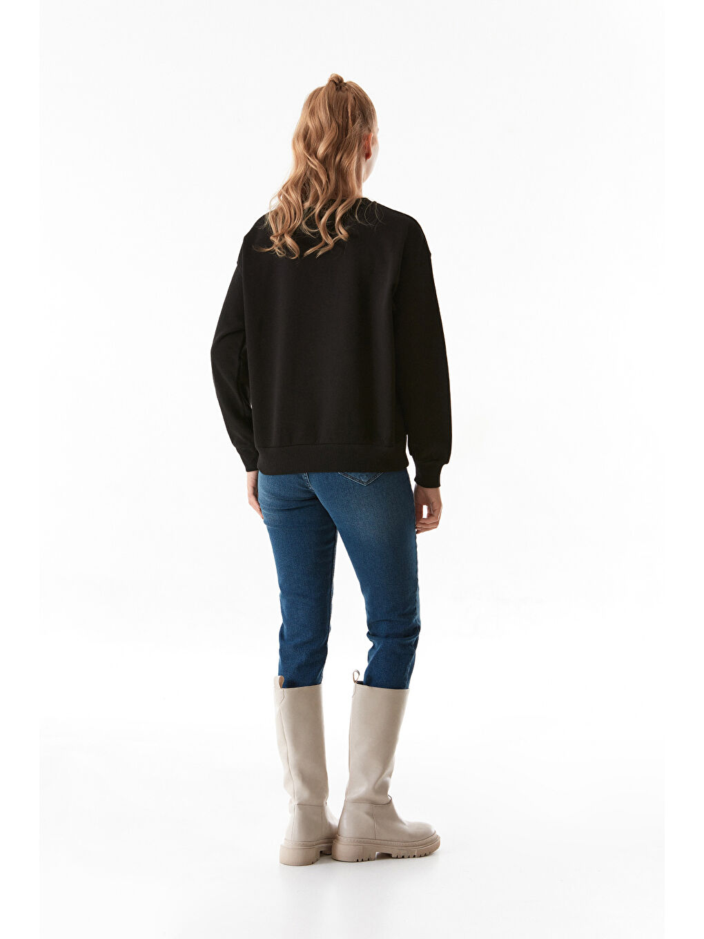 Fullamoda Siyah Basic Bisiklet Yaka Sweatshirt - 3