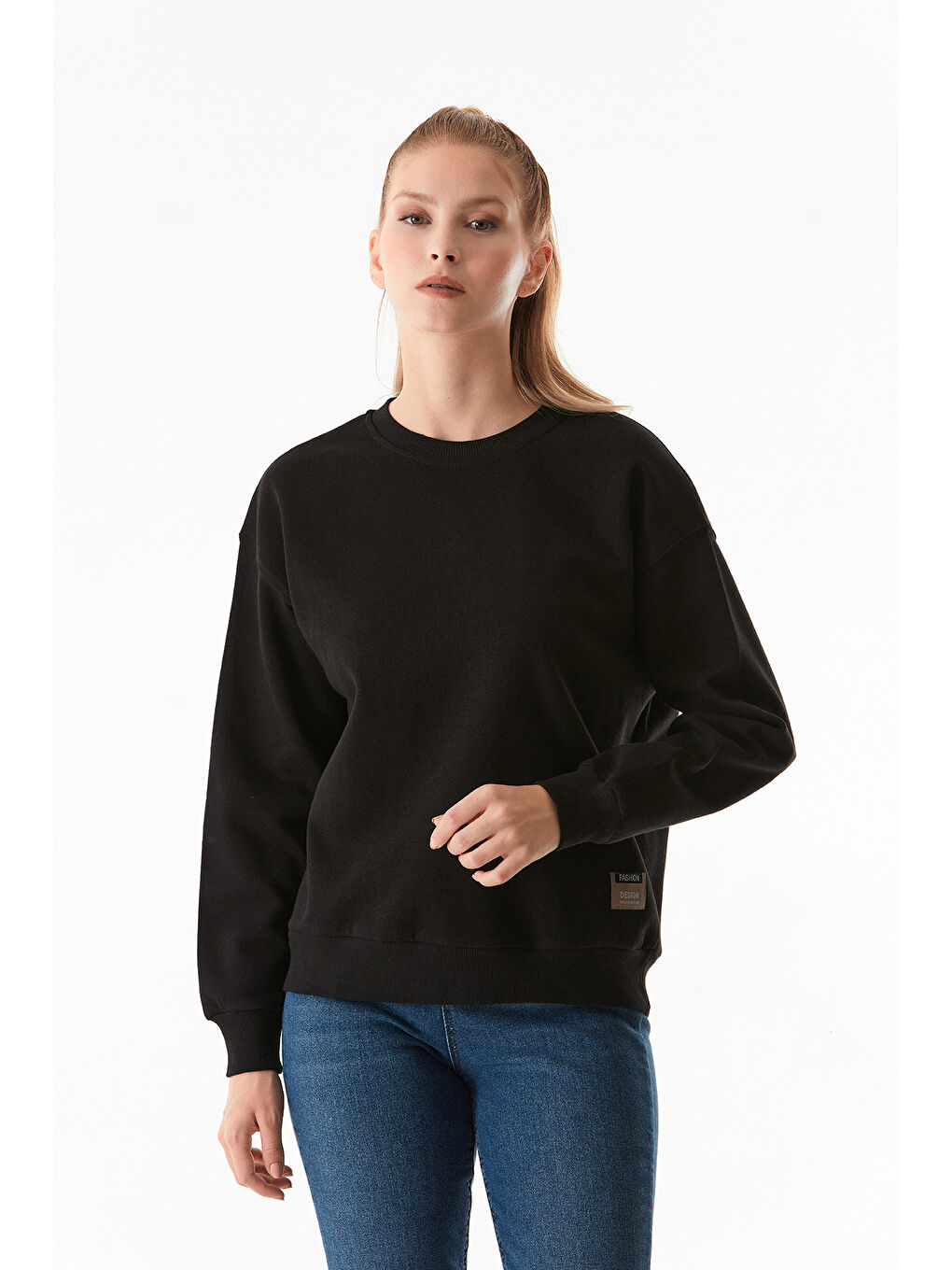 Fullamoda Siyah Basic Bisiklet Yaka Sweatshirt - 4