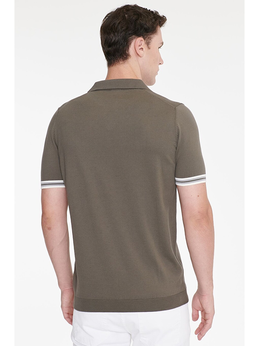 Erkek Haki Standart Fit Normal Kesim %100 Pamuk Polo Yaka Triko Tişört-4