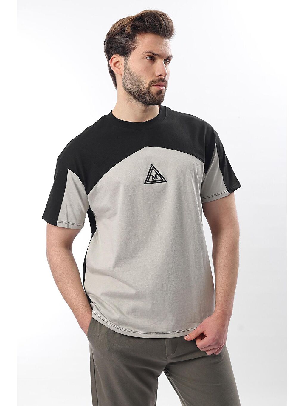 Siyah Overfit Garnili Erkek T-Shirt E7104