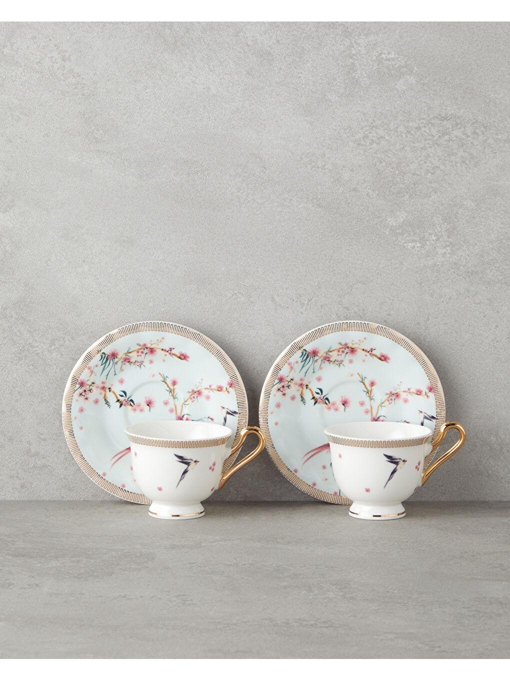 Sakura Dream New Bone China 4 Parça 2 Kişilik Kahve Fincan Takımı 90 ml Açık Yeşil-1