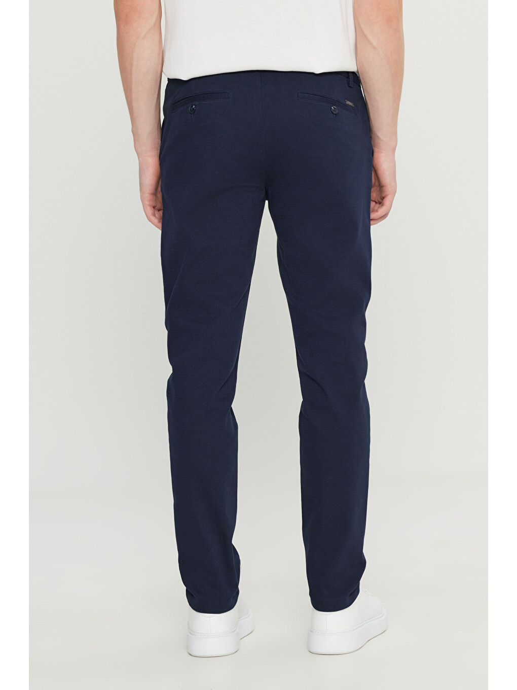 Erkek Lacivert Pamuklu Slim Fit Dar Kesim Yan Cep Armürlü Esnek Casual Pantolon-4