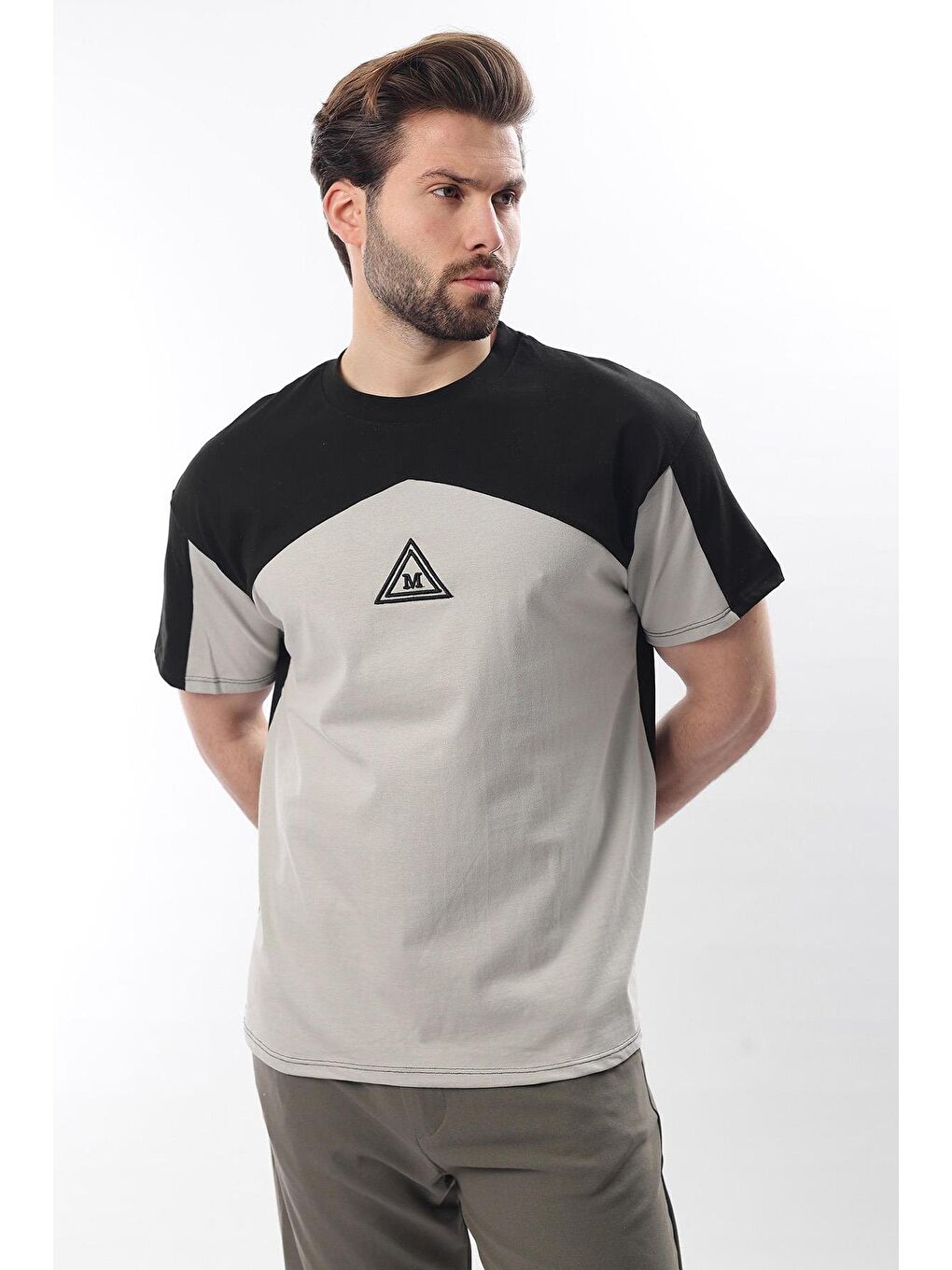 Siyah Overfit Garnili Erkek T-Shirt E7104-1