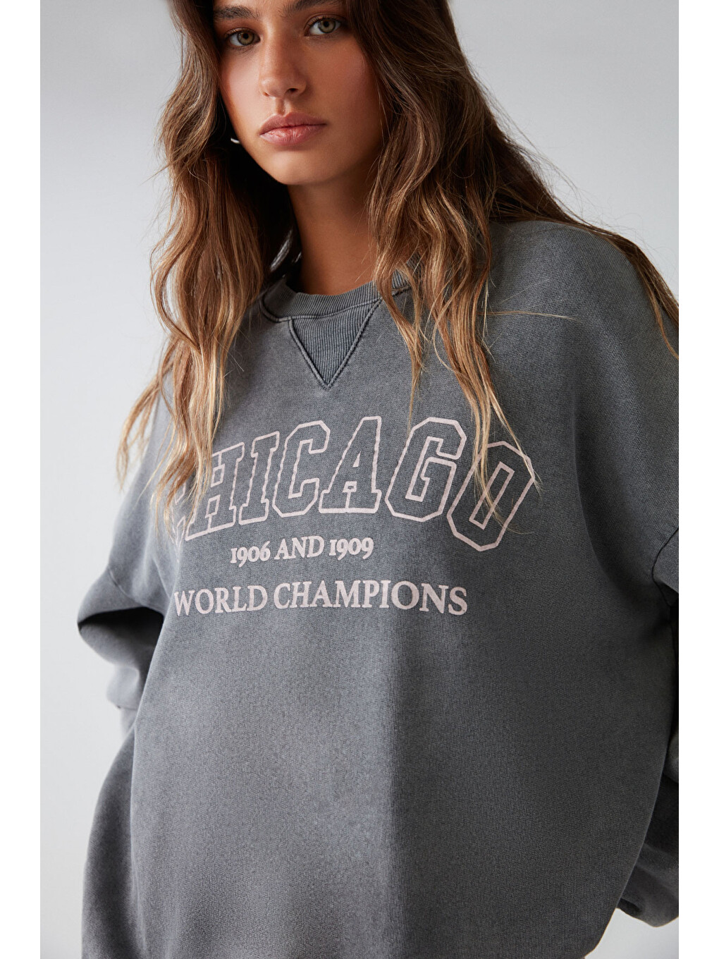 Amelıa Kadın Soluk Efektli Yumuşacık Içi Polarlı Parça Baskılı Şehir Temalı Oversize Antrasit Sweats-2