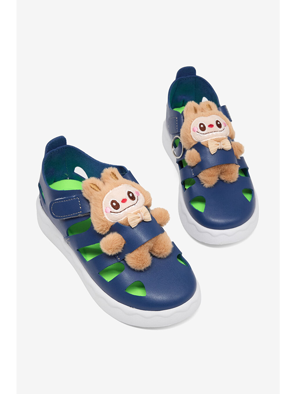Çocuk Unisex Lacivert Hafif Taban Ayıcık Detaylı Cırtlı Sandalet-2