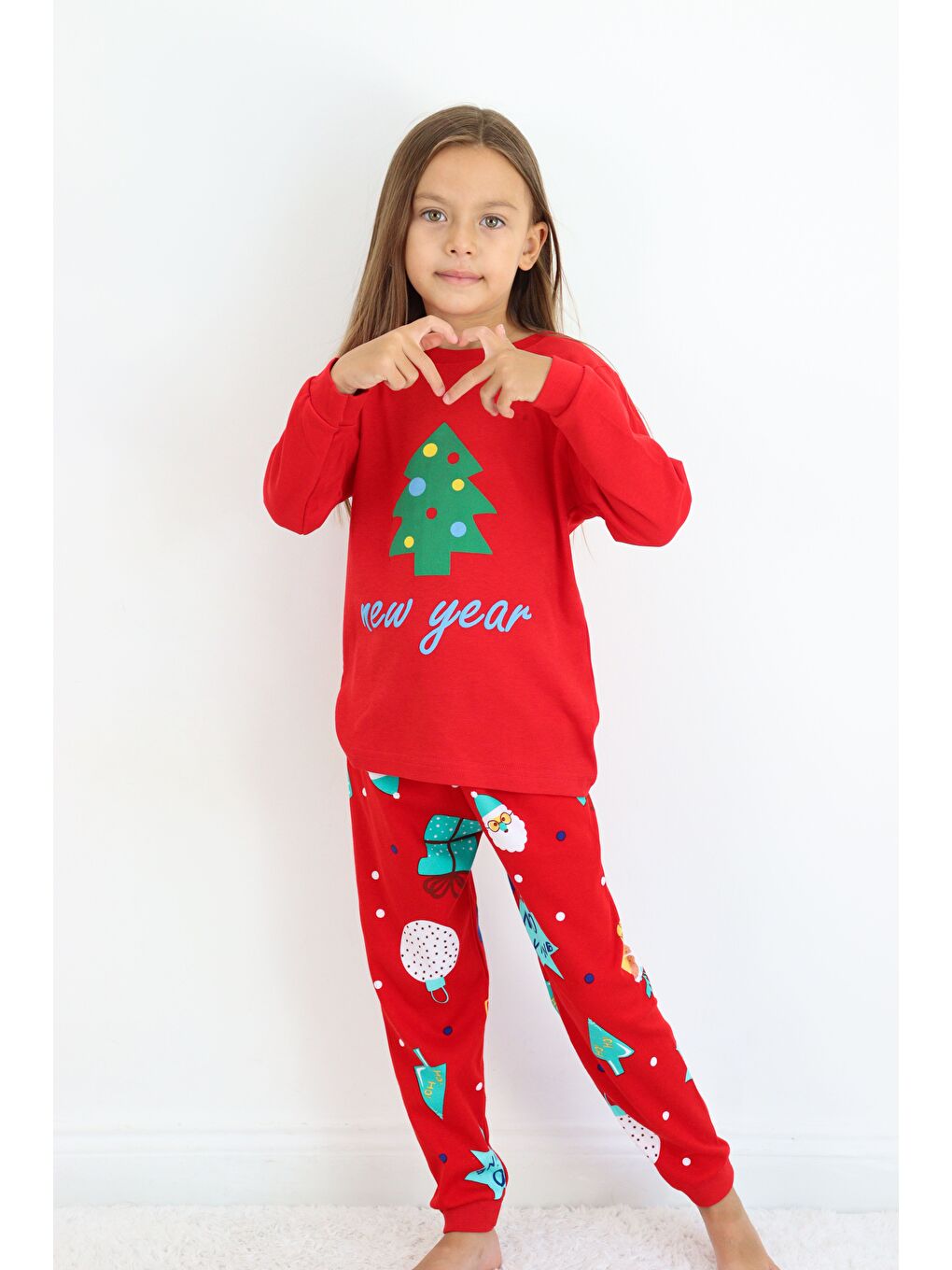 Kırmızı Kız Çocuk Orta Kalınlıkta Basic Baskılı Pijama Takımı-7
