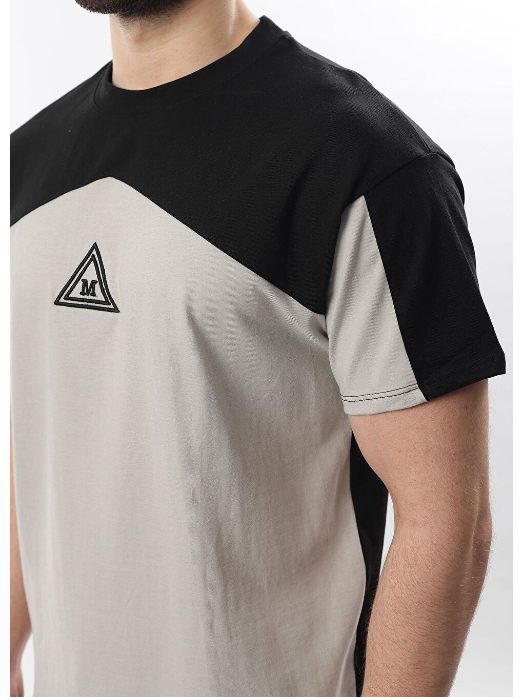 Siyah Overfit Garnili Erkek T-Shirt E7104-3