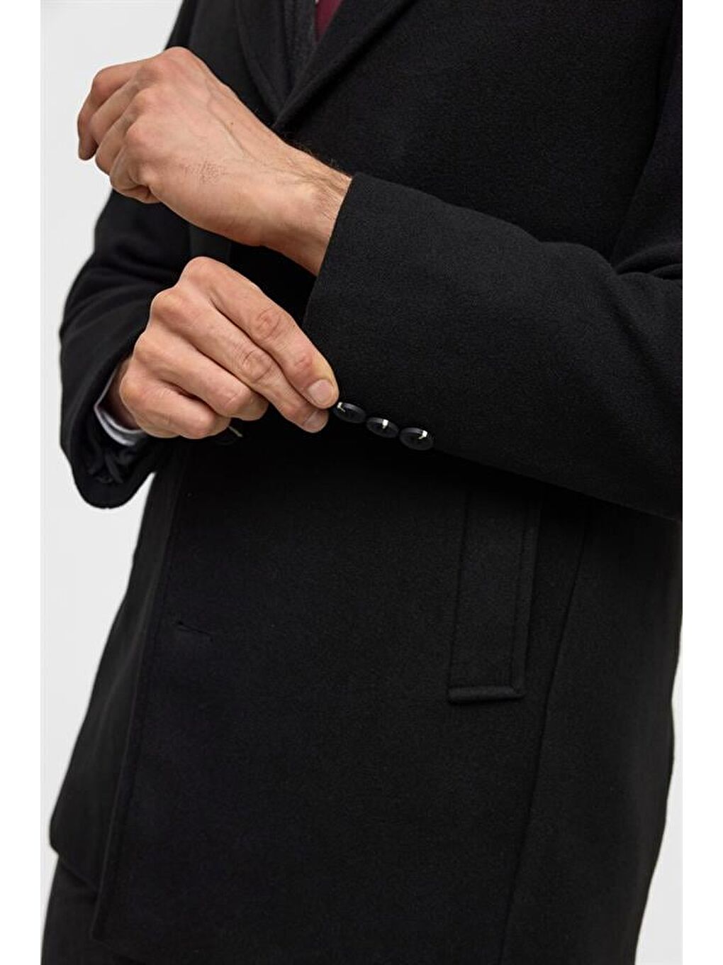 Siyah Slim Düz Sivri Yaka Kaban-7