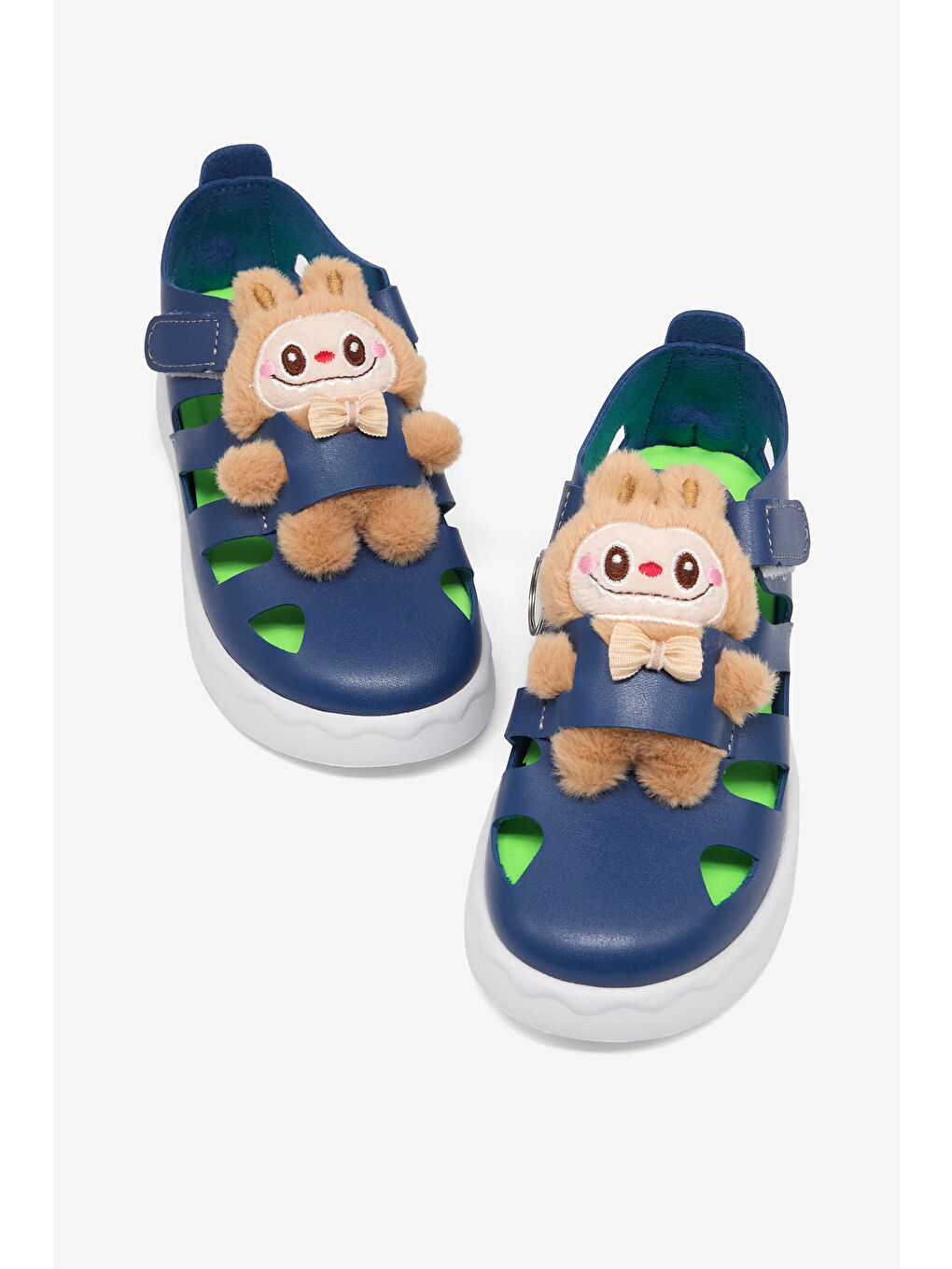 Çocuk Unisex Lacivert Hafif Taban Ayıcık Detaylı Cırtlı Sandalet-3