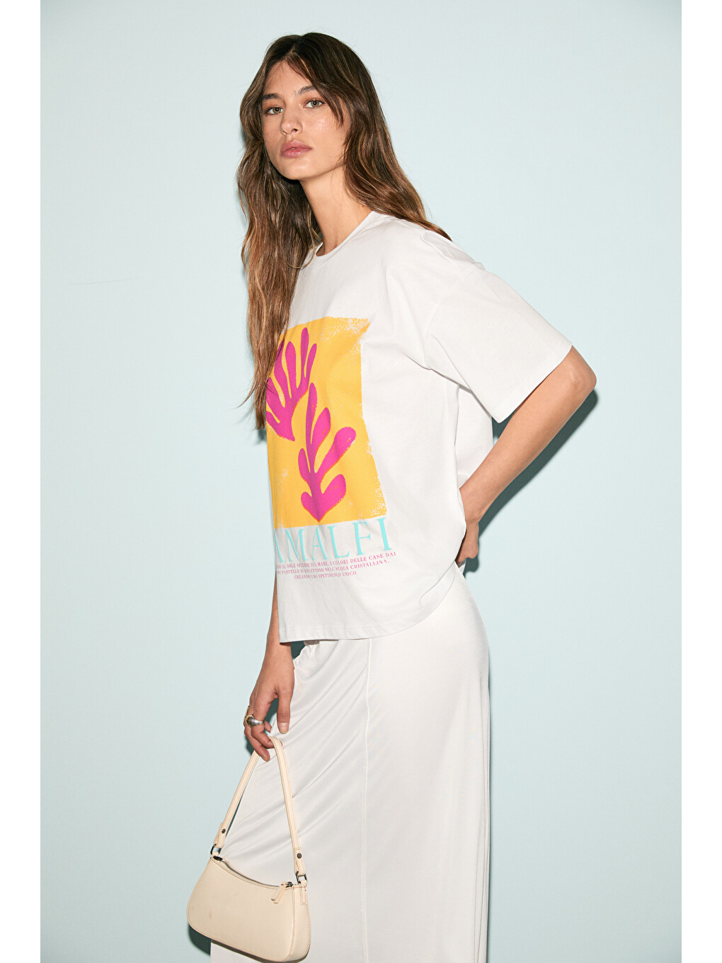 Beyaz VEYMIRA Kadın %100 Pamuk Bisiklet Yaka Kısa Kollu Oversize Fit BEYAZ T-Shirt-2