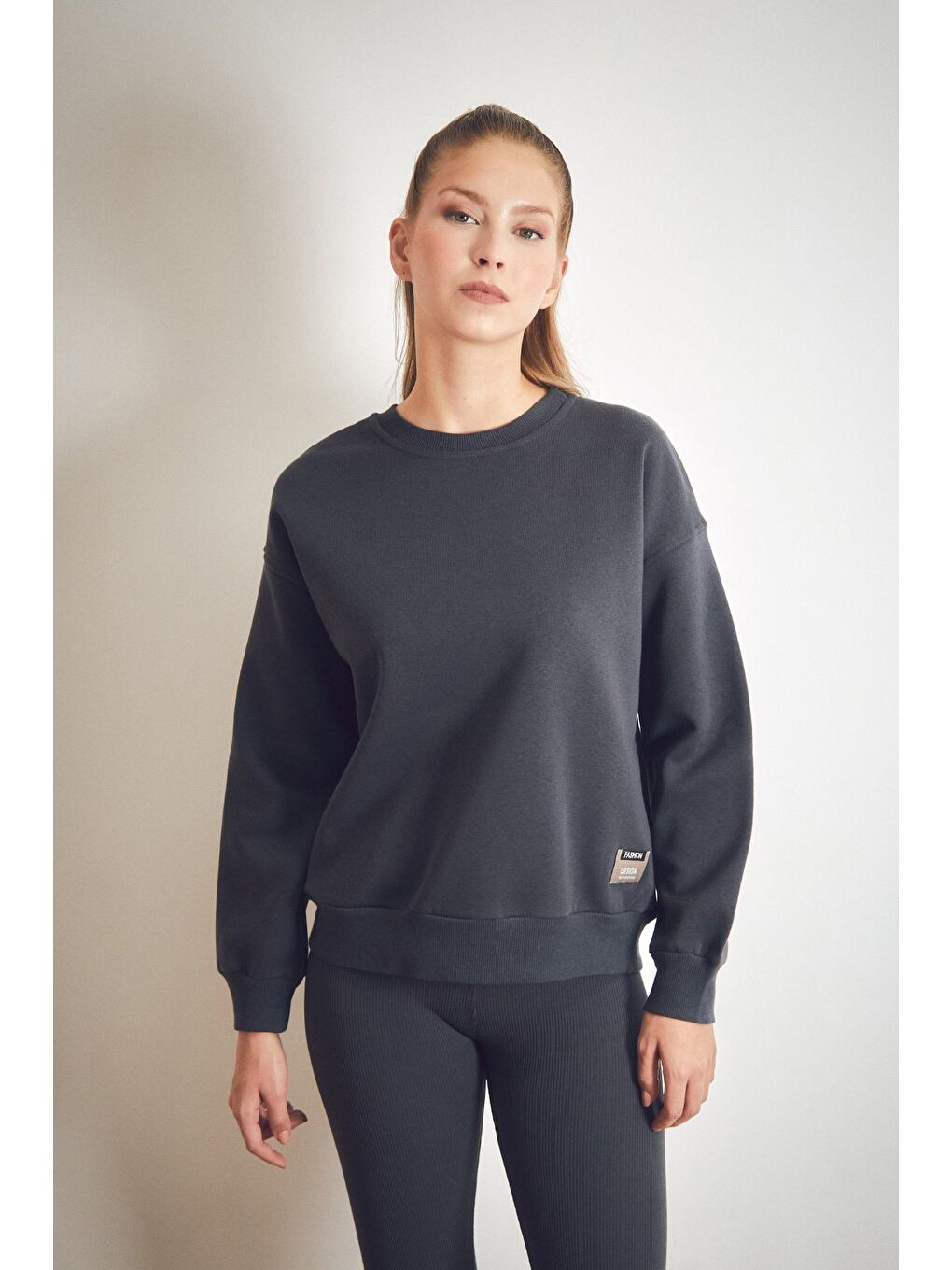 Fullamoda Füme Basic Bisiklet Yaka Sweatshirt