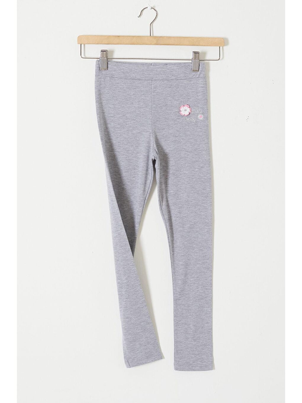Gri Çiçek Nakış Detaylı Kız Çocuk Tayt 18311-1