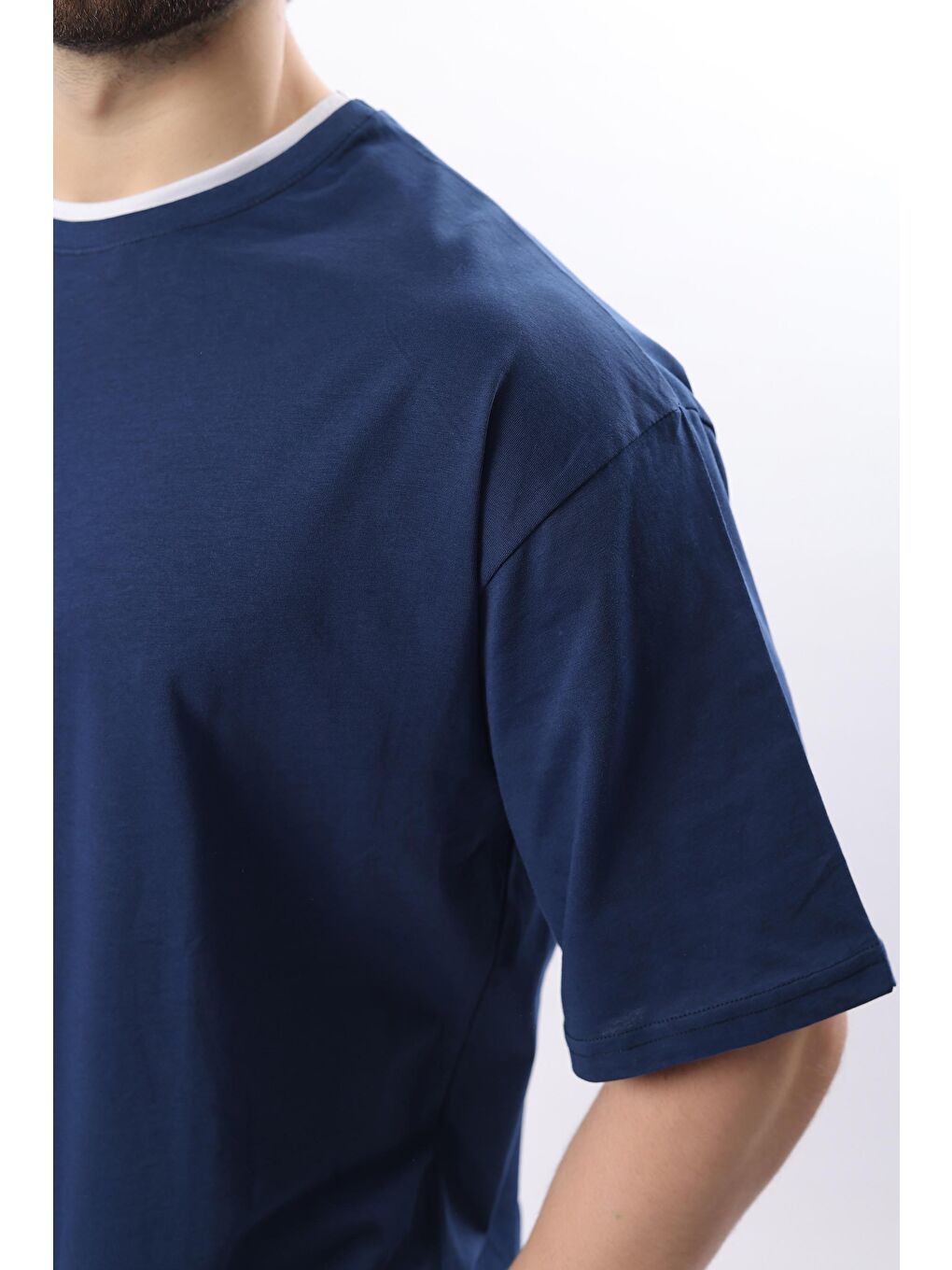 Oversize Lacivert Erkek %100 Pamuk Tişört 4978-2