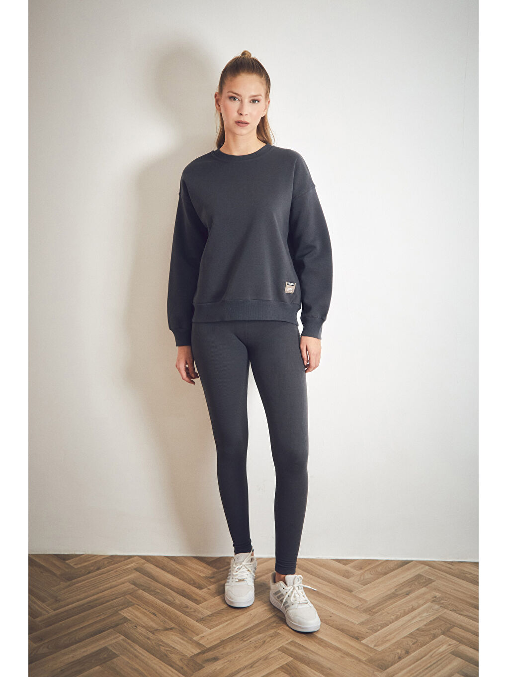 Fullamoda Füme Basic Bisiklet Yaka Sweatshirt - 1