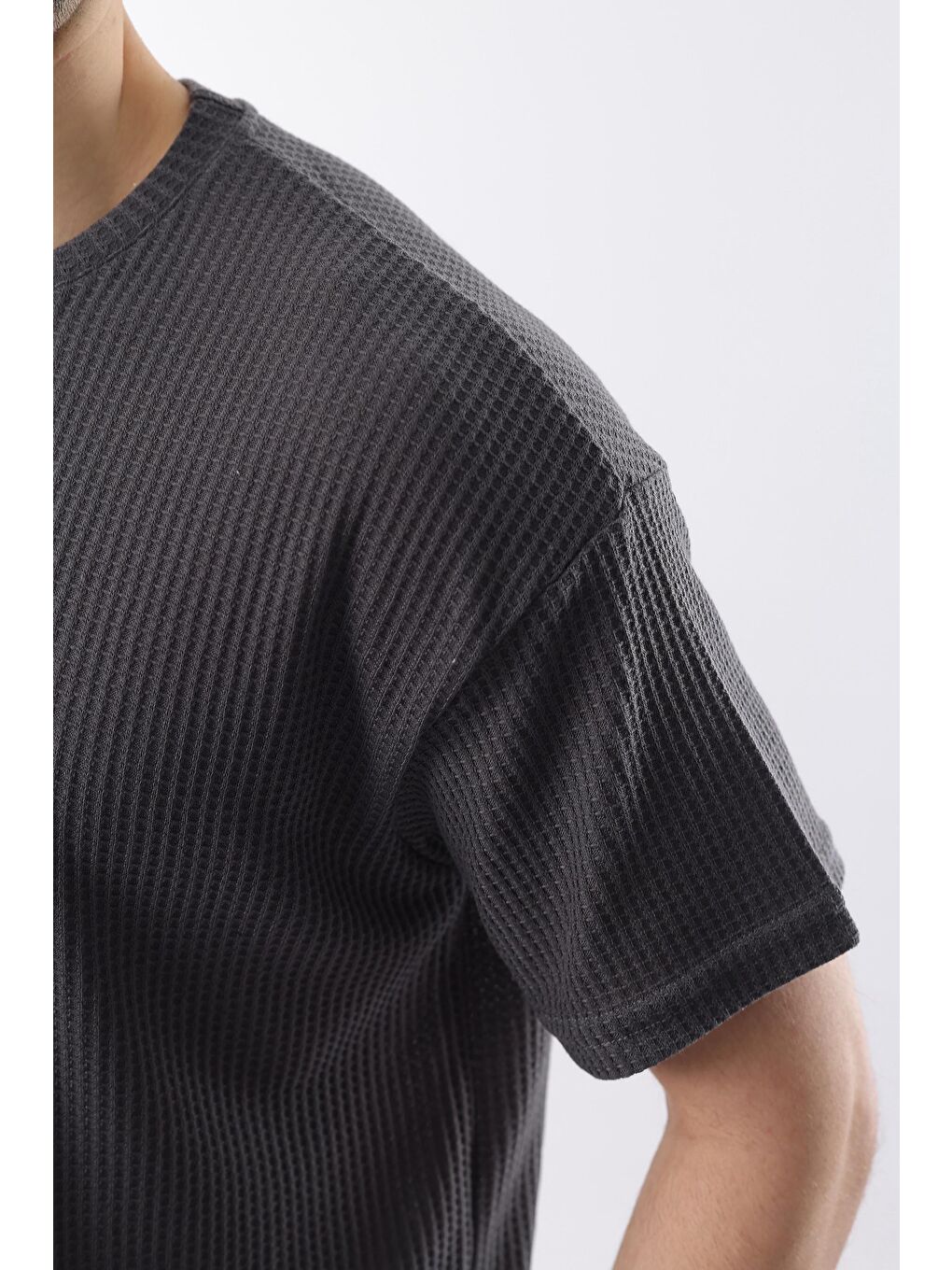 Gri Füme Bisiklet Yaka Erkek T-Shirt E7127-2