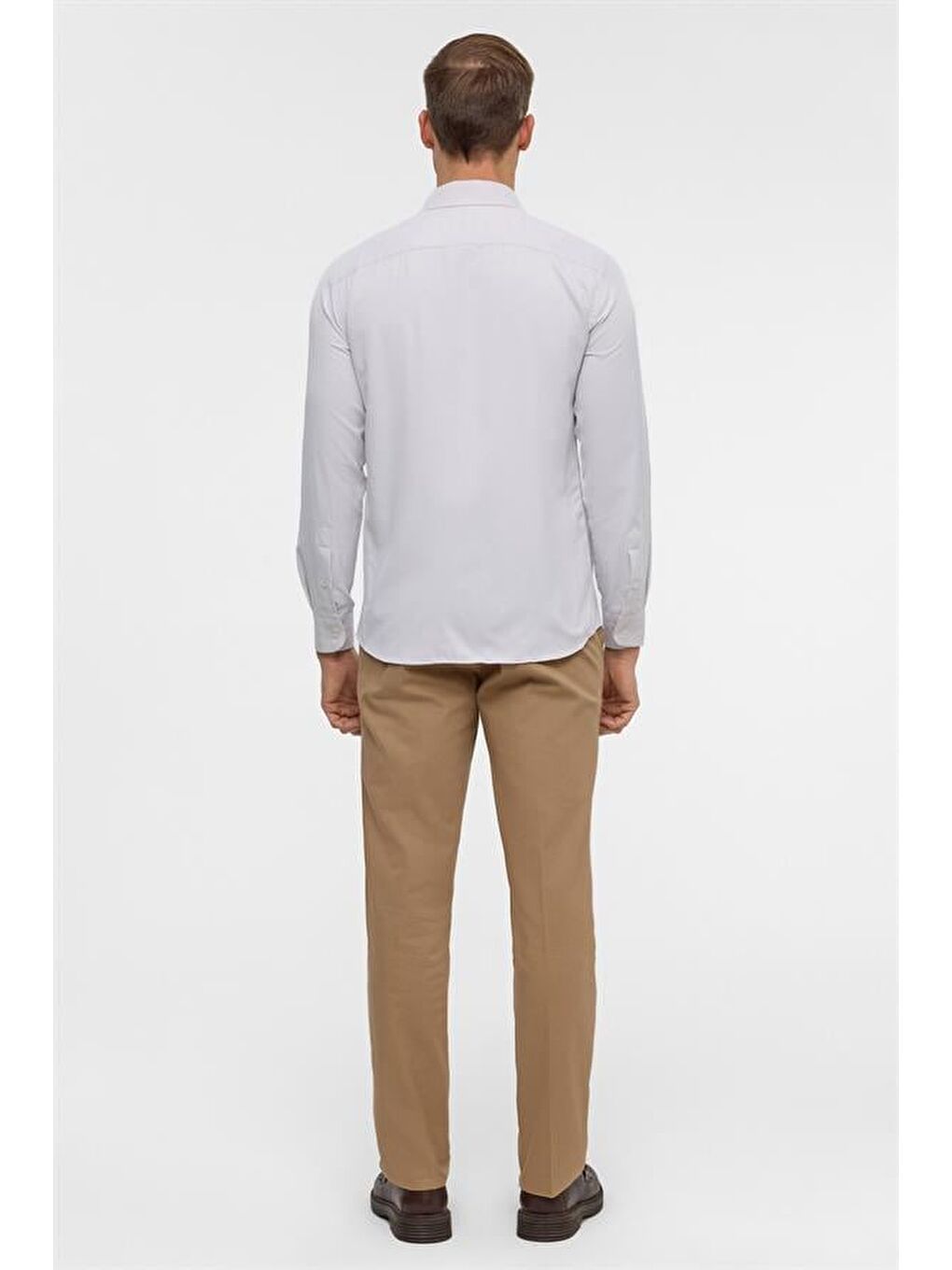 Ekru Slim Armürlü Klasik Yaka Gömlek-10