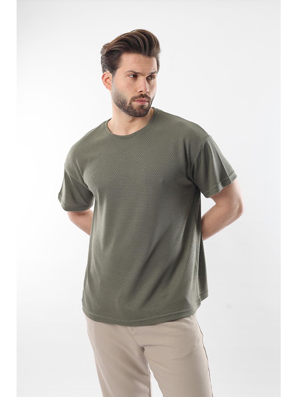 Haki Bisiklet Yaka Erkek Tişört E7128-3