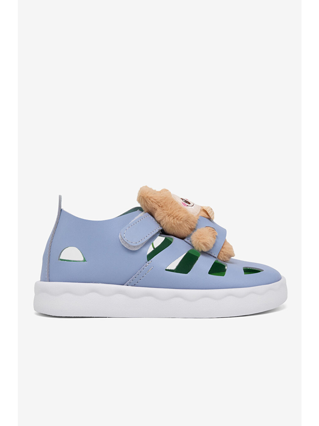 Çocuk Unisex Açık Mavi Hafif Taban Ayıcık Detaylı Cırtlı Sandalet-1