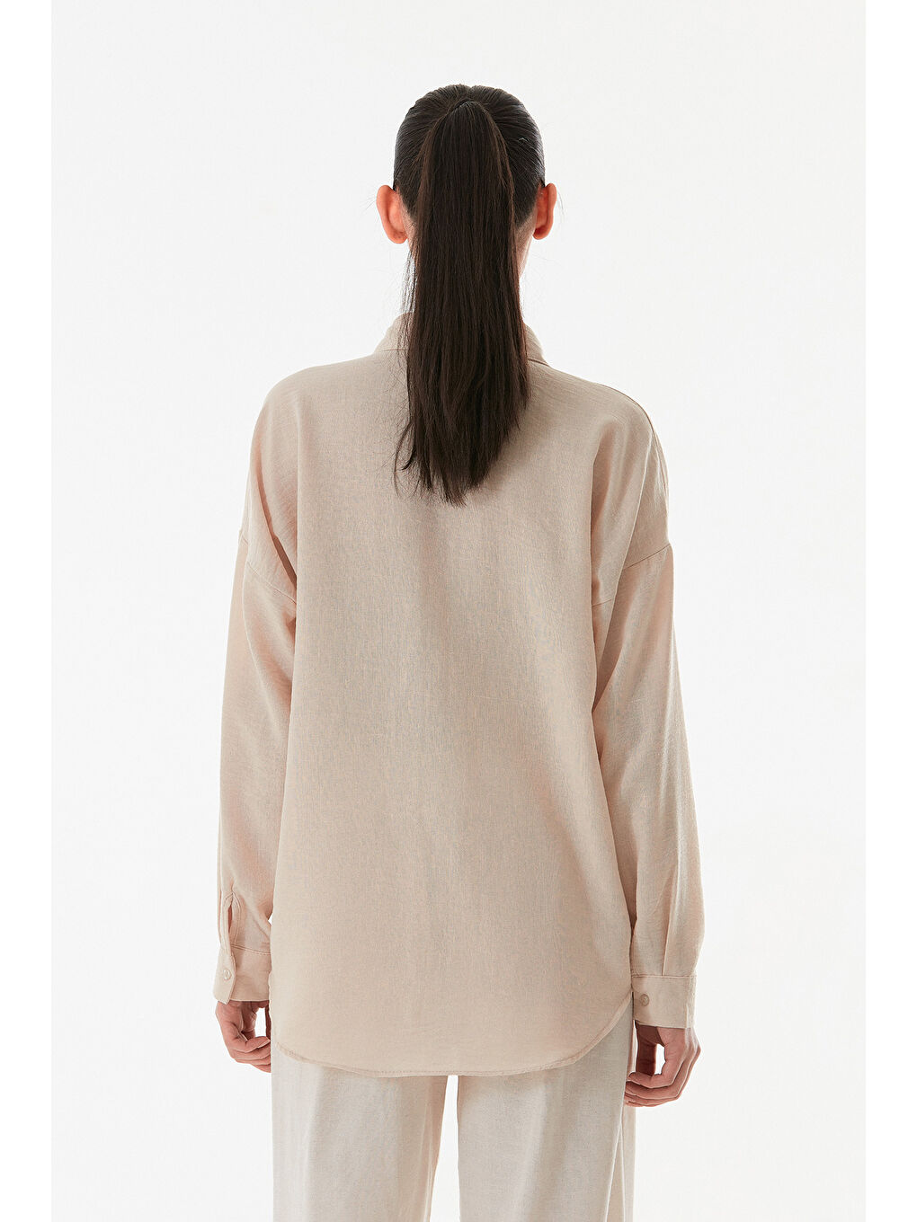 Bej Basic Tek Cepli Oversize Gömlek-4