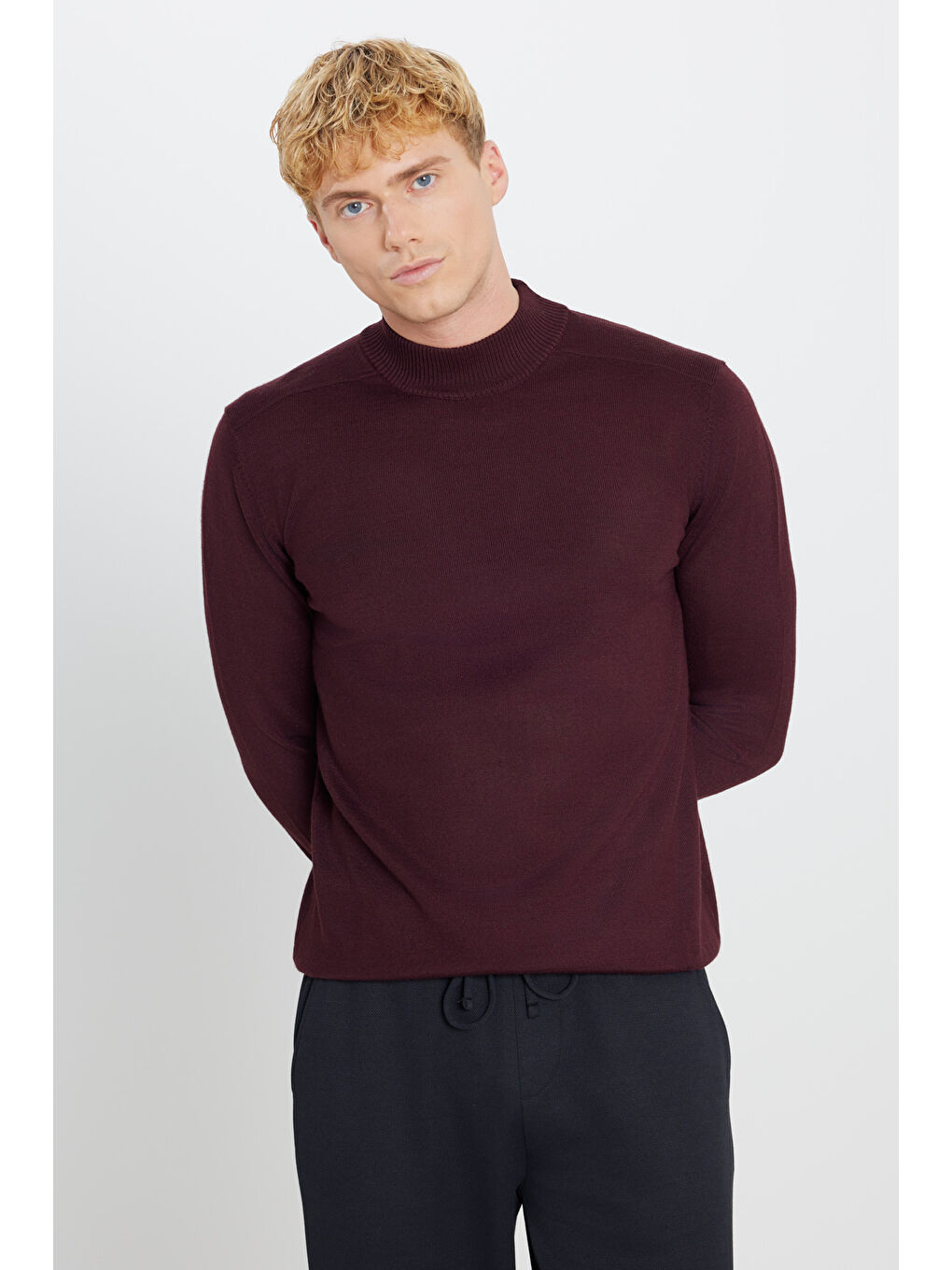 Erkek Bordo Balıkçı Yaka Triko Kazak