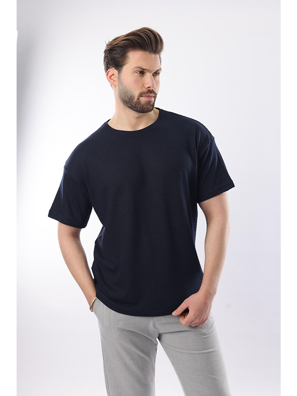 Lacivert Bisiklet Yaka Erkek T-Shirt E7128-1