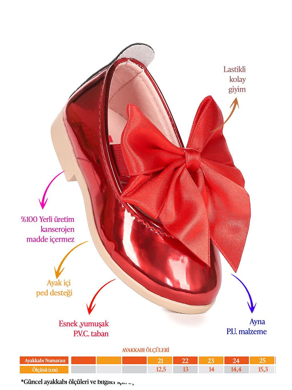 Kırmızı Tari Ayna Fiyonk Lastikli Kız Bebek Babet Ayakkabı-1