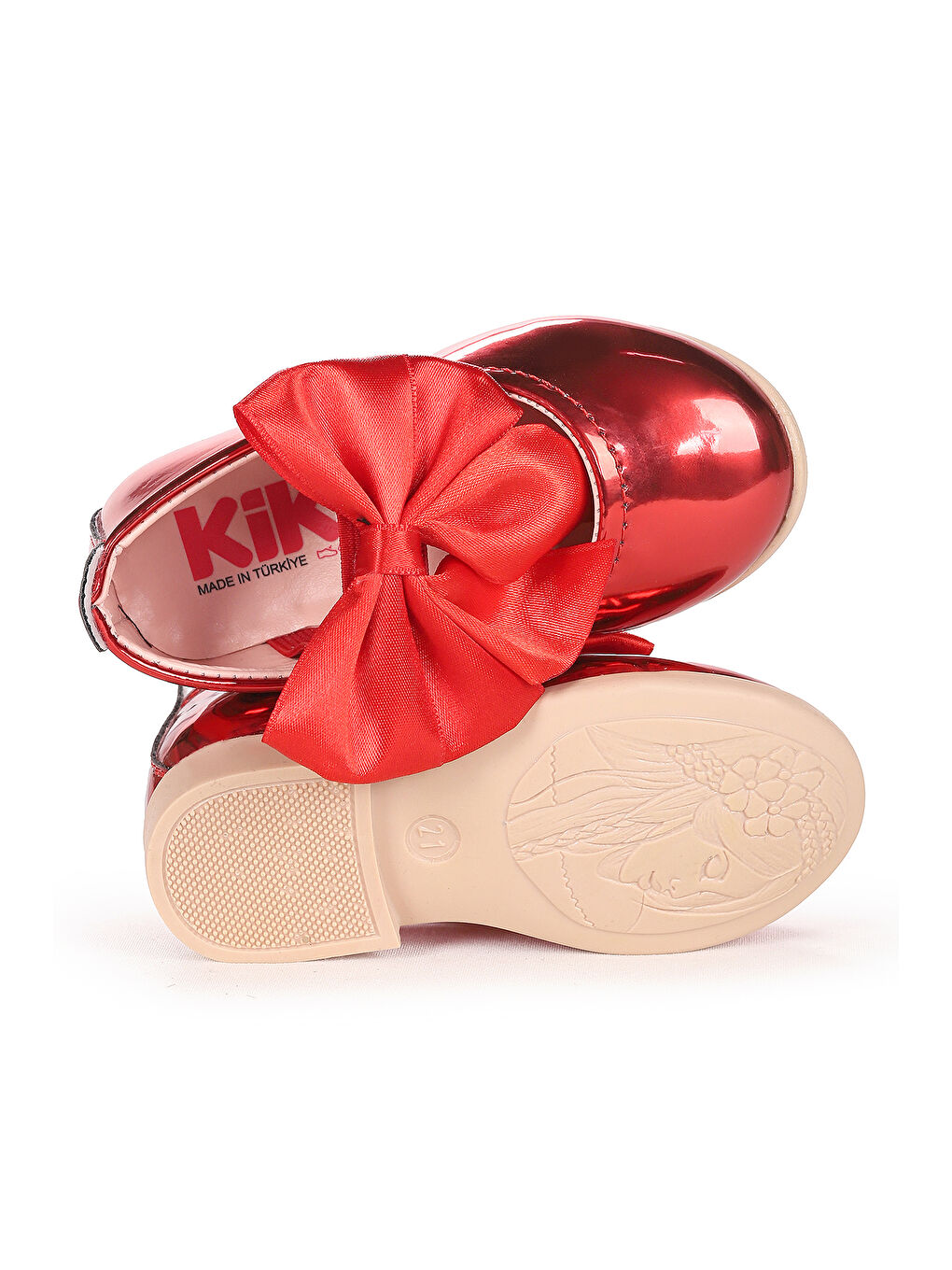 Kırmızı Tari Ayna Fiyonk Lastikli Kız Bebek Babet Ayakkabı-4